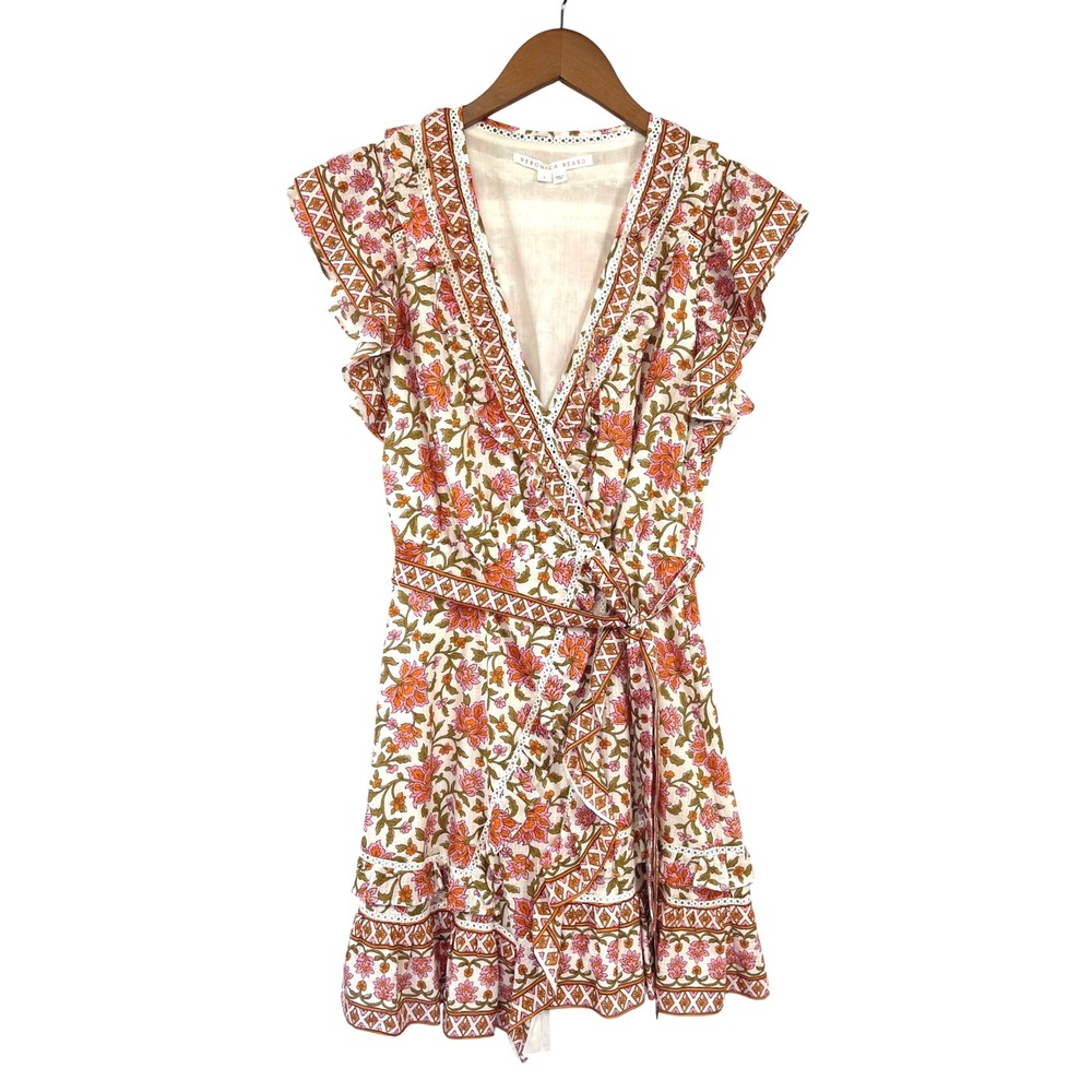 Veronica Beard Ruffle Floral Wrap Mini Dress 0 Dainty Boho Chic Brunch Feminine